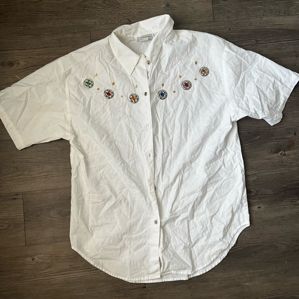 Vintage Embellished Button Down Top
